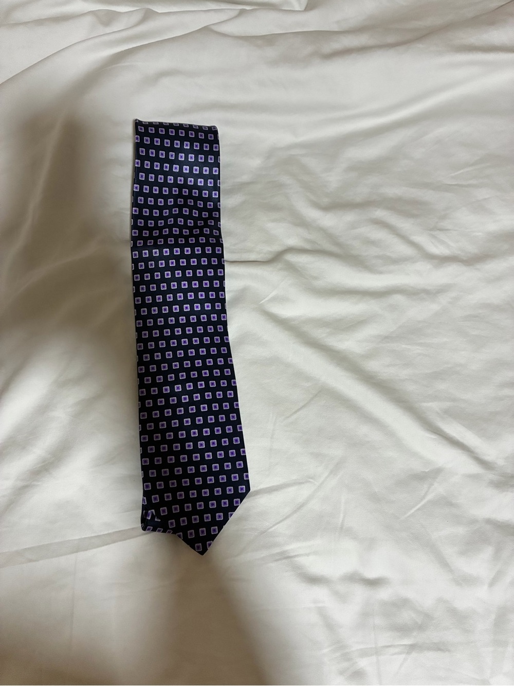 Brioni Navy Tie with Lilac Square Motif